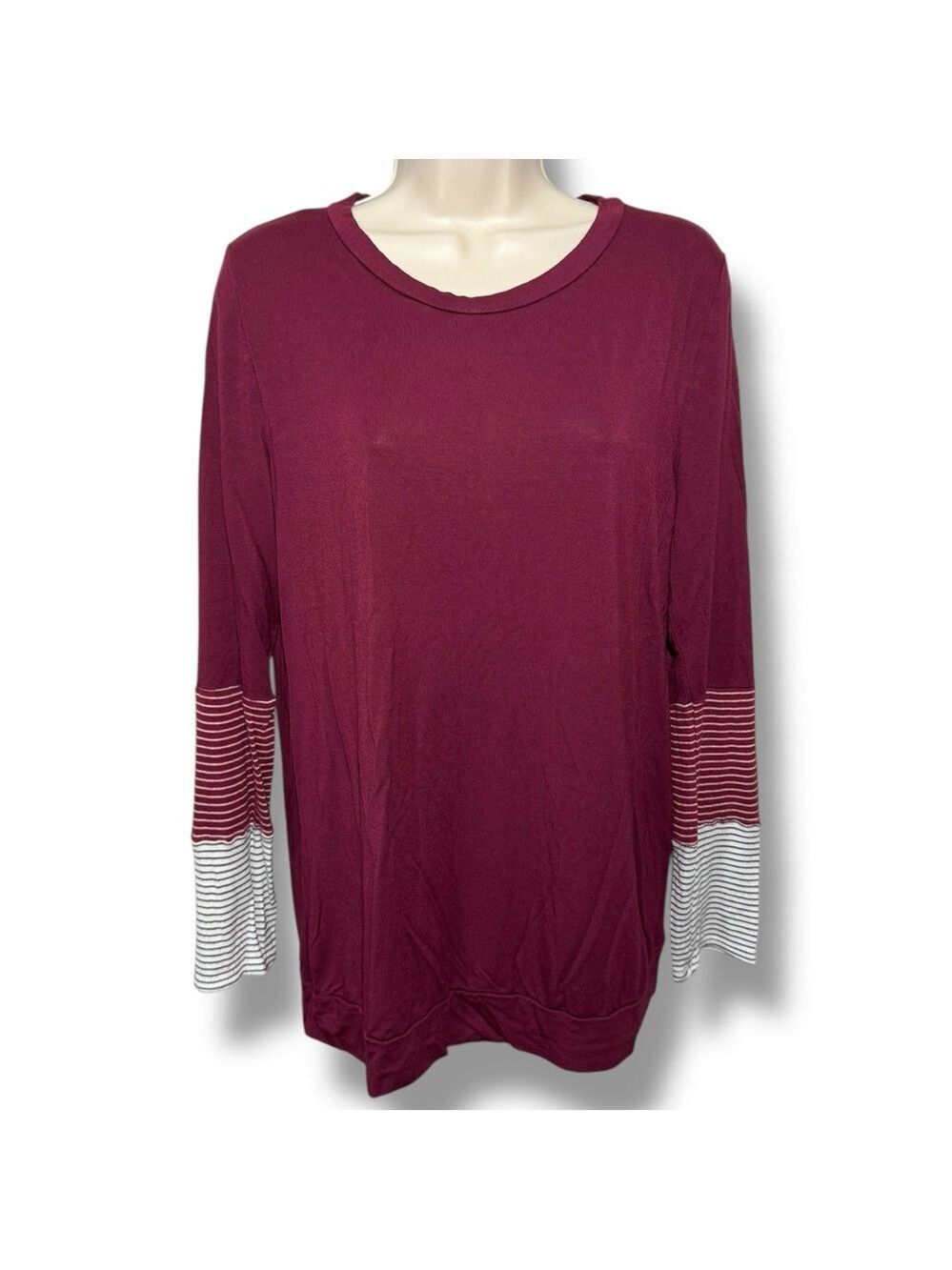 12 PM by Mon Ami Women's Mixed Media Long Sleeve Top Wine Size Large